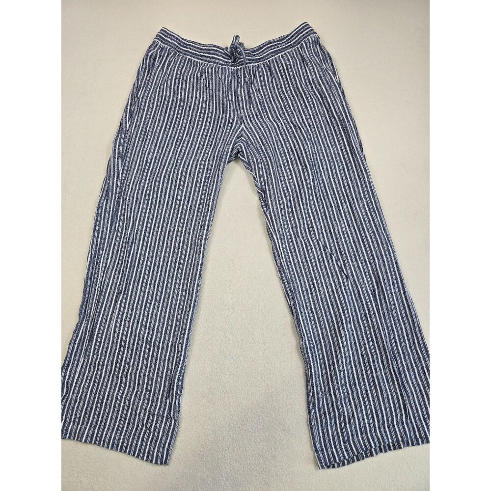 Old Navy Womens Striped Linen Blend Wide Leg Pants L Blue & White